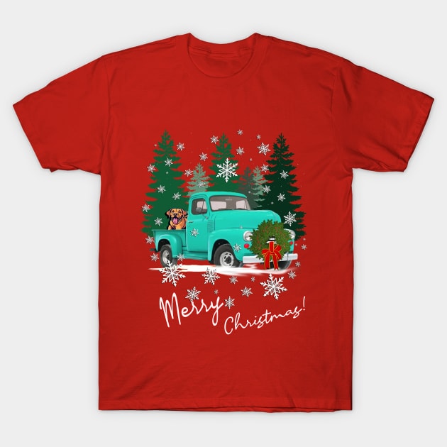 Merry Christmas Vintage Truck & Dog in Snow T-Shirt by tamdevo1